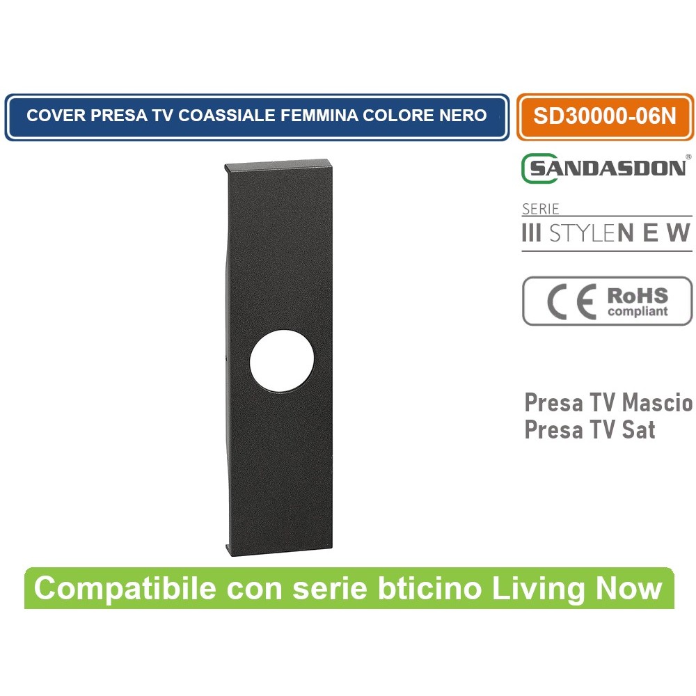 Cover Copri Presa TV Maschio Compatibile Bticino Living Now Nero