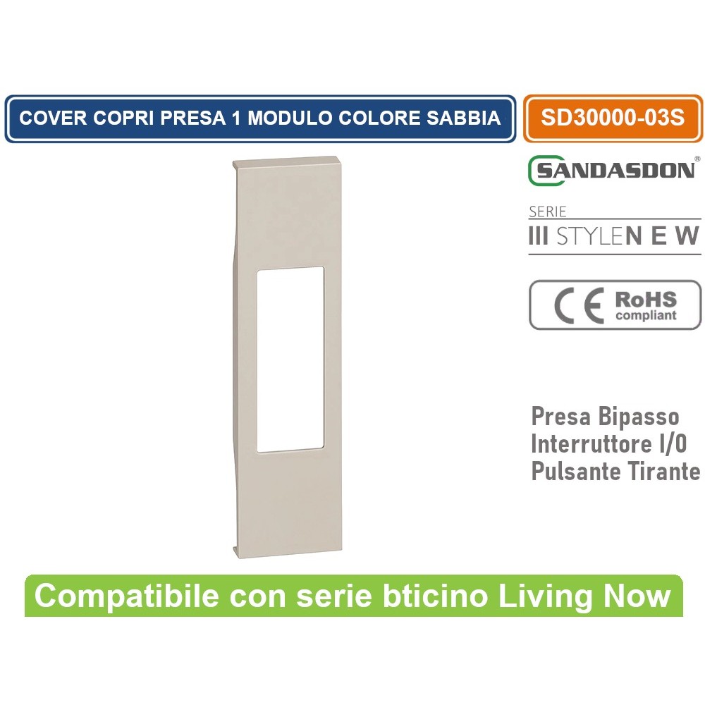 Cover Presa Bipasso, Interruttore 2P Compatibile Bticino Living Now Sabbia