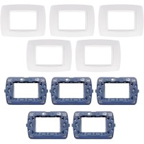 Kit 10 Pezzi Bticino Living Light Compatibile | 5 Pezzi Placca Bianco 3 Posti 3M | 5 Pezzi Supporto 3 Posti 3M
