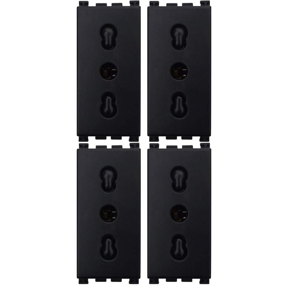 4x Presa Bipasso Bivalente 2P+T 16A, Compatibile Con Vimar Arke, Nero