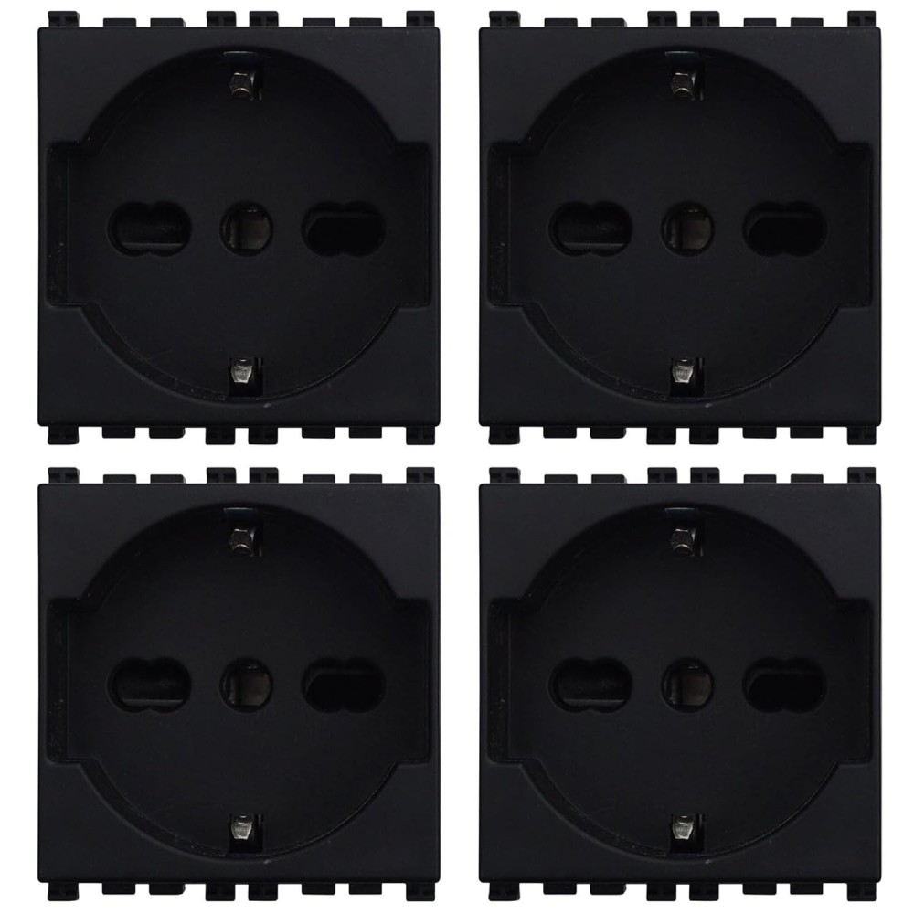 4x Presa Schuko 2P+T 16A Nero, Compatibile Con Vimar Arke