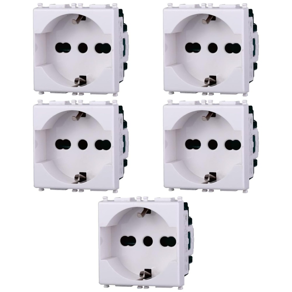 5 Pezzi di Presa Schuko 2P+T 16A Compatibile con Vimar Plana | per serie Civile Bianco