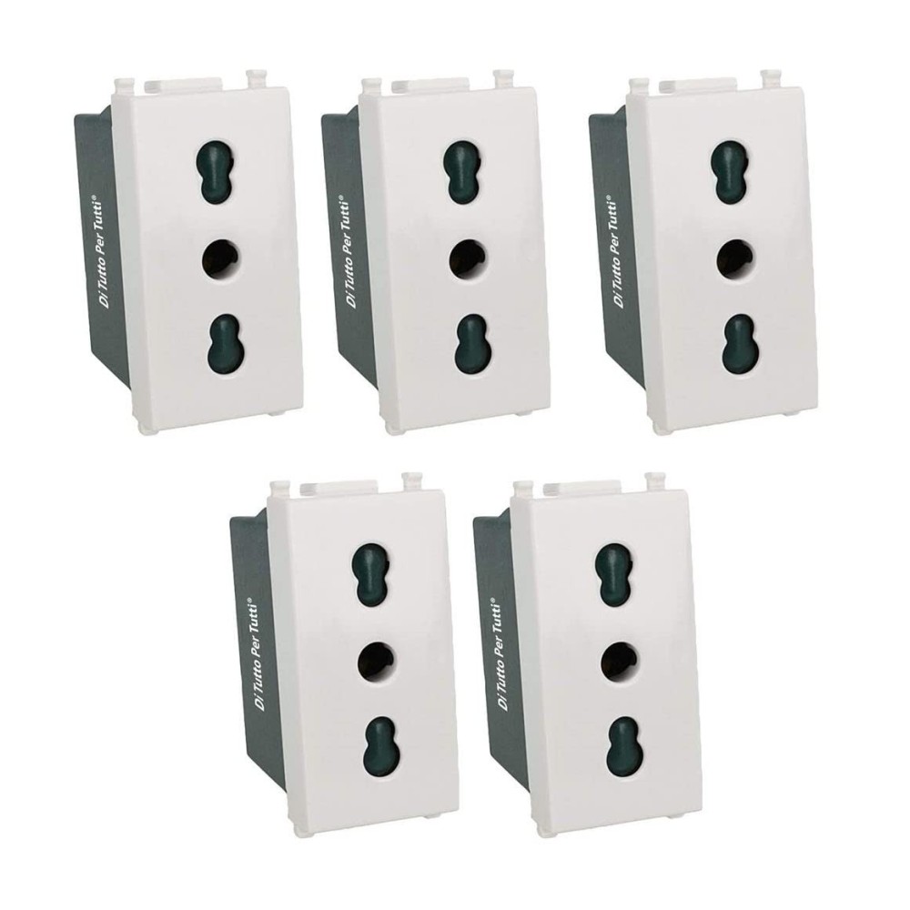 5 Pezzi di Presa Bipasso 2P+T 16A Compatibile con Vimar Plana | Presa Bivalente Compatibile per serie Civile Bianco