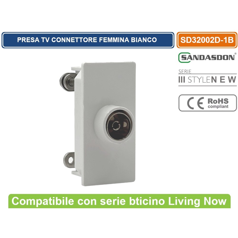 Presa TV Connettore Femmina Bticino Living Now Compatibile Bianco