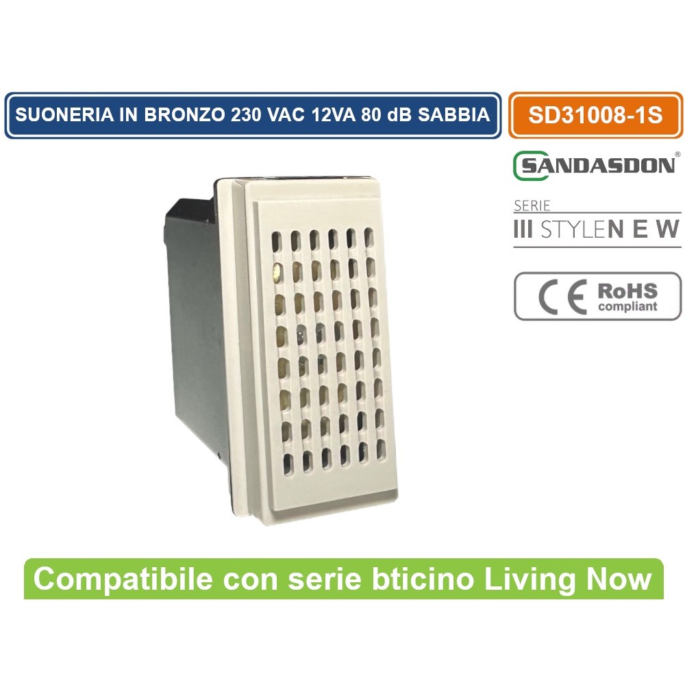 Suoneria 6A 230V 12V Bticino Living Now Compatibile Sabbia